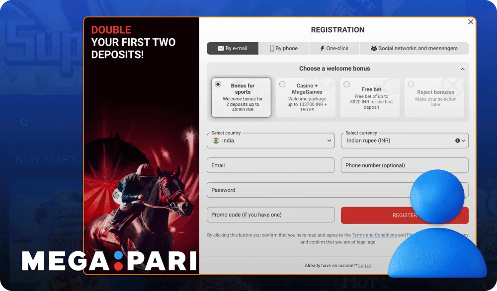 Registration of new players on the Megapari website in India